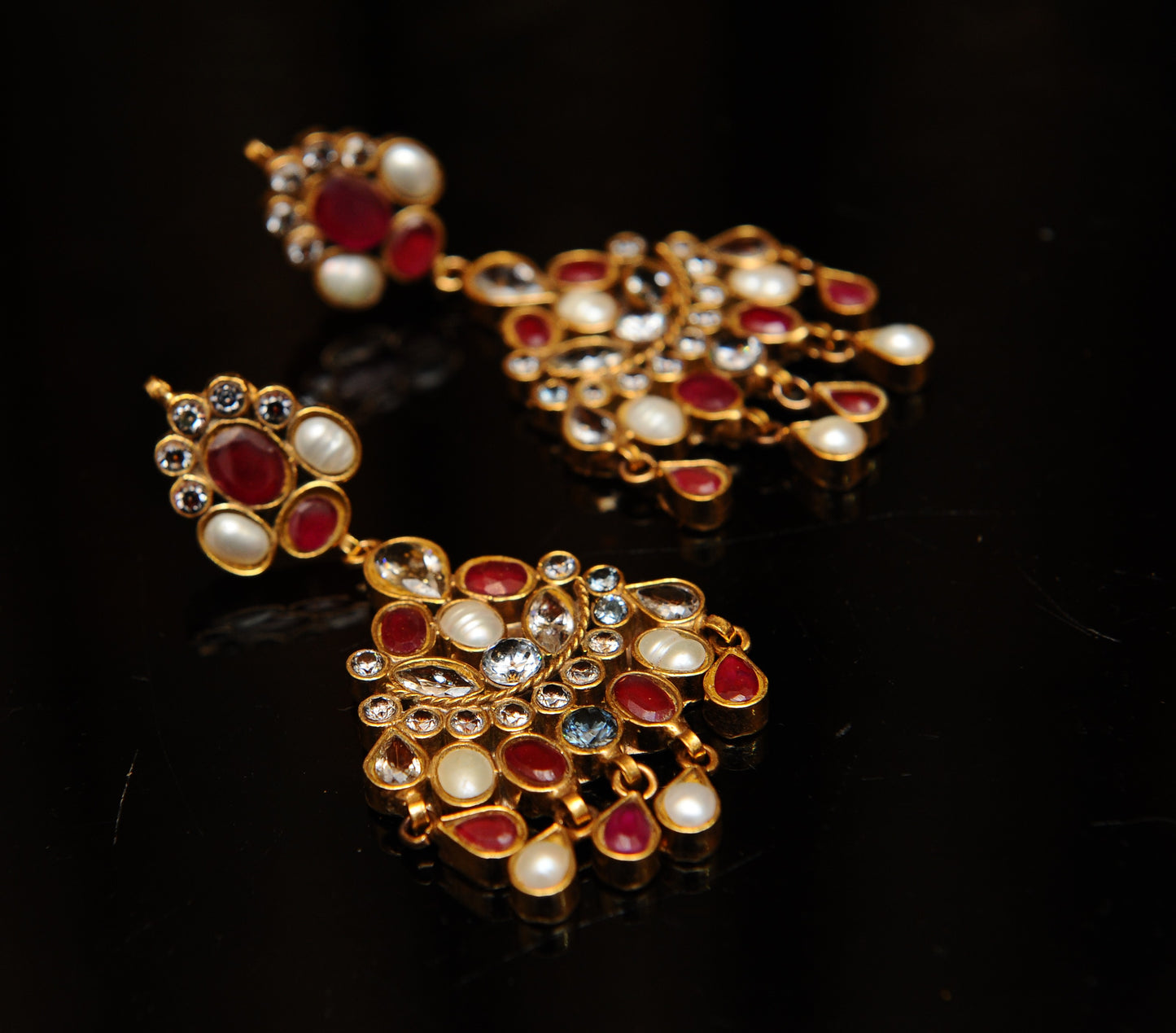 Gem Cascade Quartet Earrings-Kundan