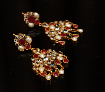 Gem Cascade Quartet Earrings-Kundan
