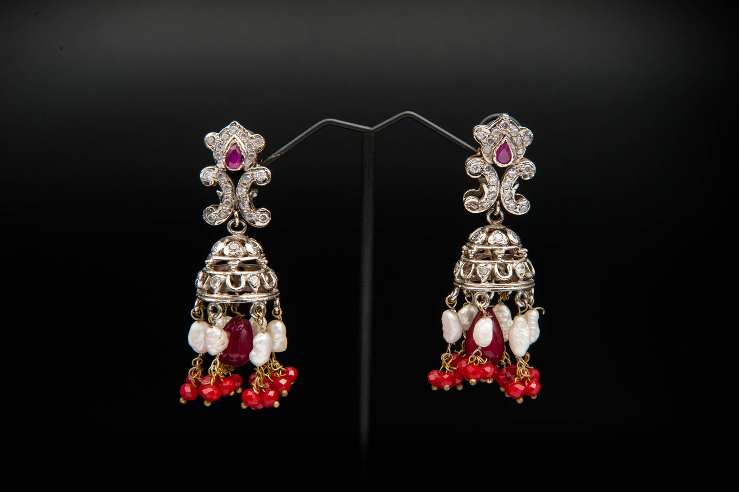 Crimson Charm Jhumka-Kundan Jhumkay
