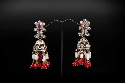 Crimson Charm Jhumka-Kundan Jhumkay