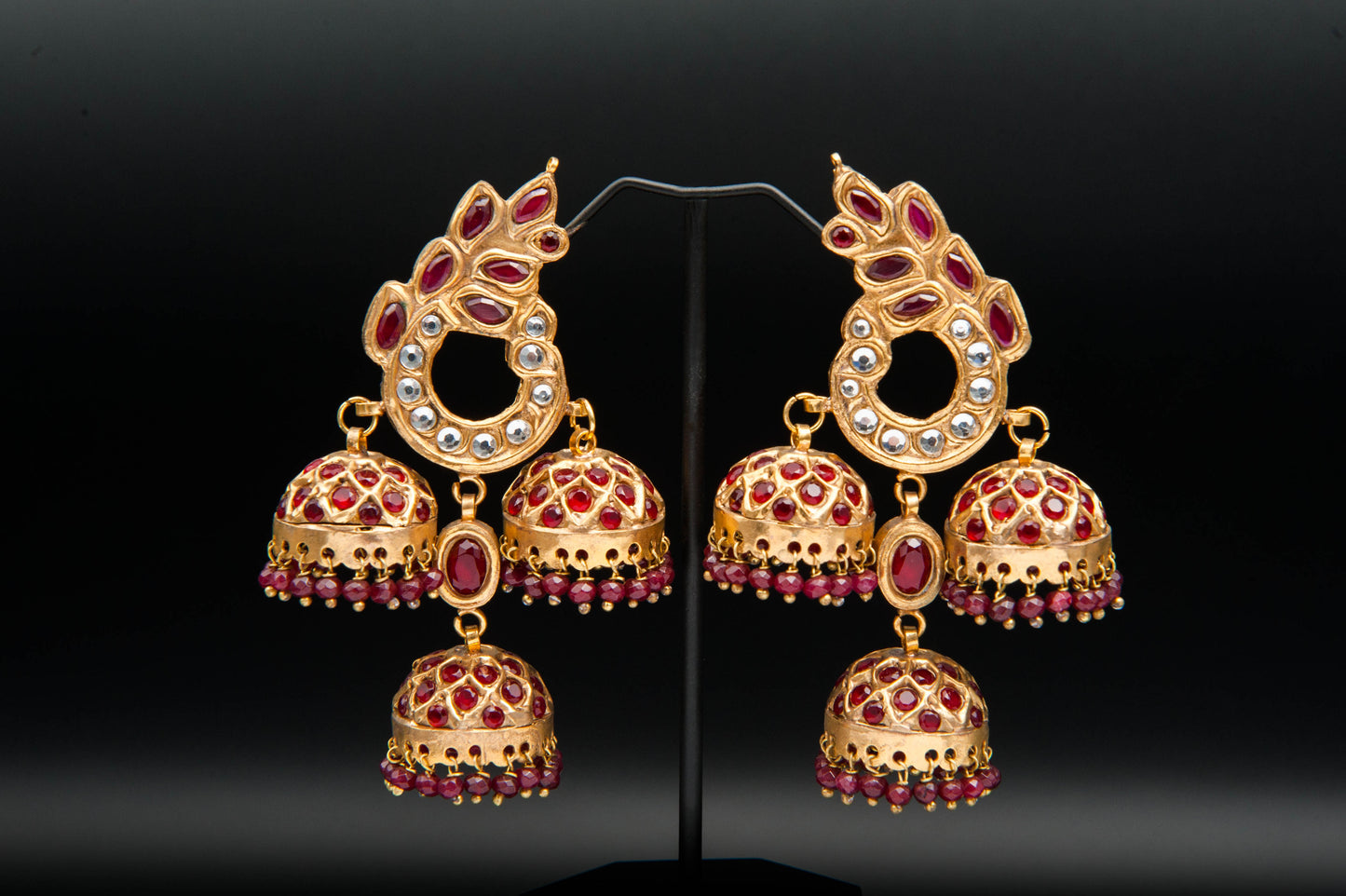 Scarlet Trio Jhumka-Kundan Jhumkay
