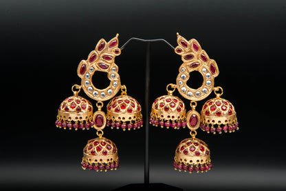 Scarlet Trio Jhumka-Kundan Jhumkay