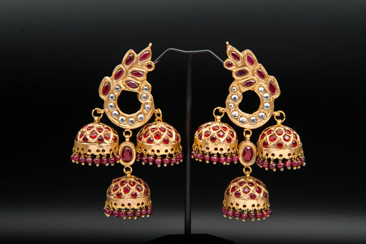 Scarlet Trio Jhumka-Kundan Jhumkay