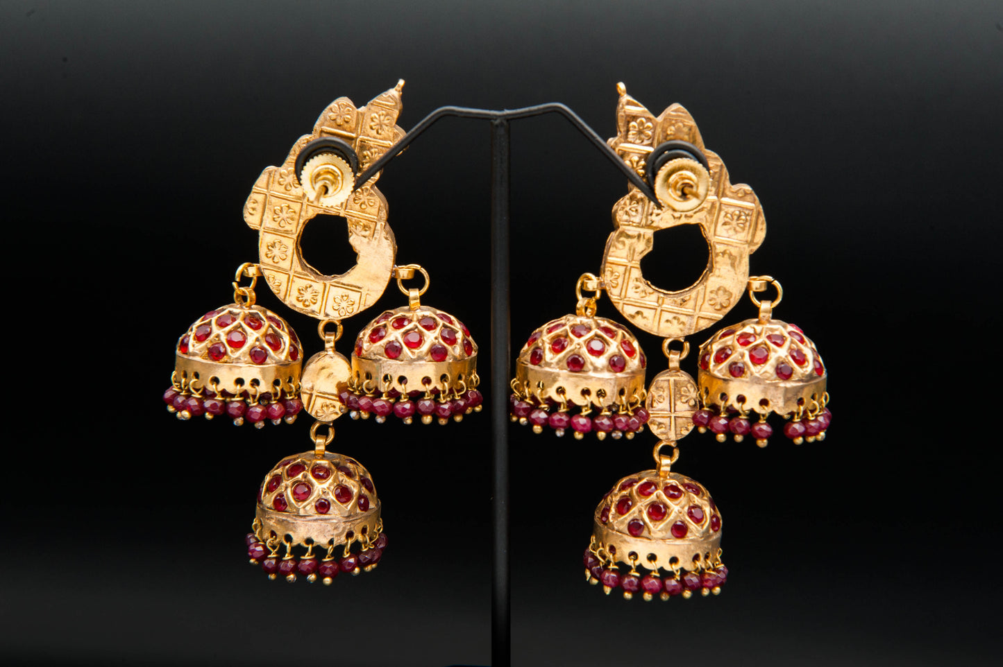 Scarlet Trio Jhumka-Kundan Jhumkay
