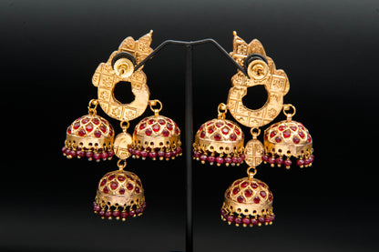 Scarlet Trio Jhumka-Kundan Jhumkay