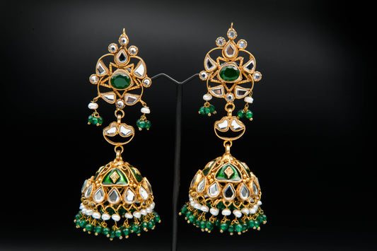 Verdant Bloom Jhumka -Kundan Jhumkay
