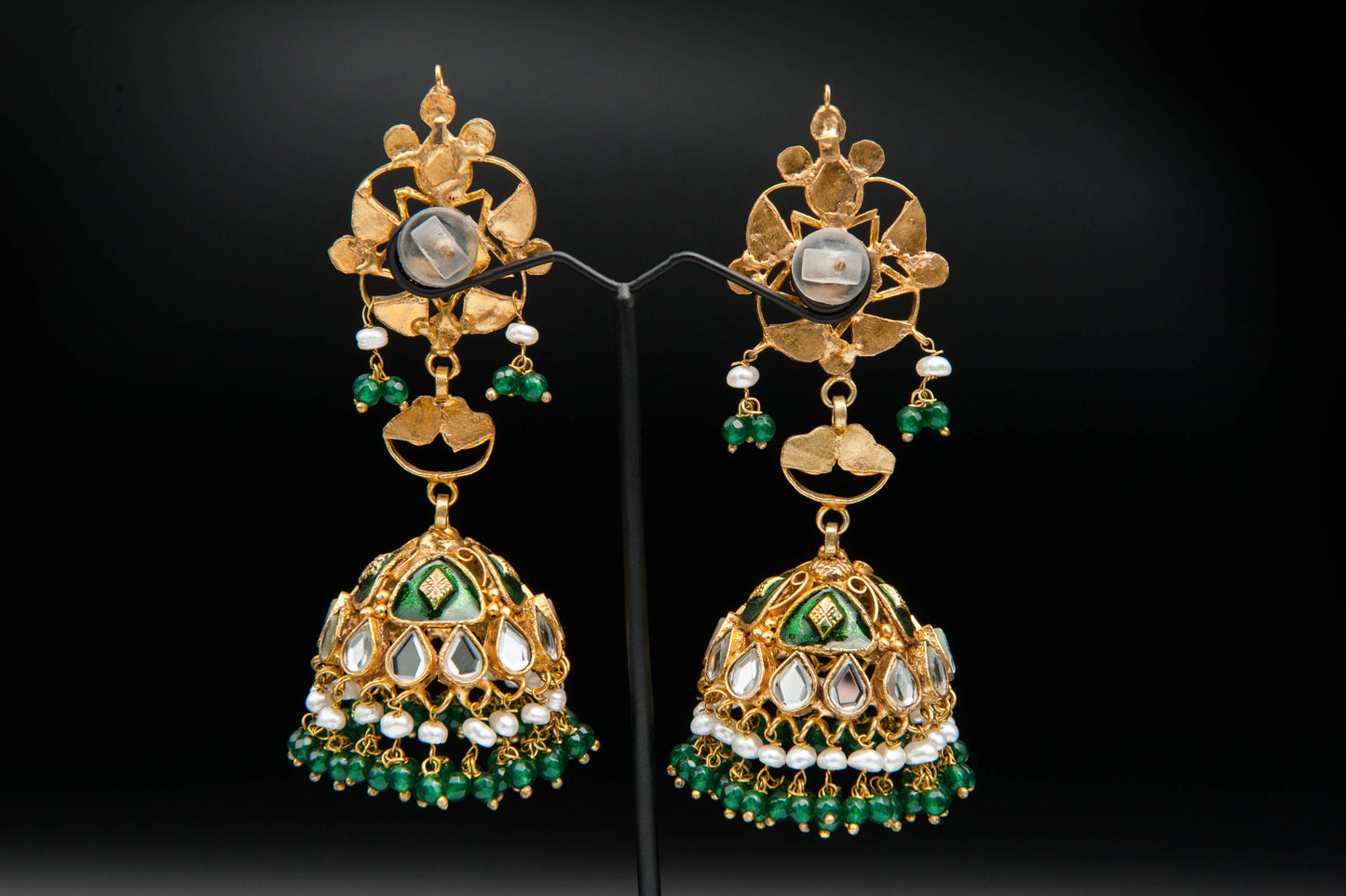 Verdant Bloom Jhumka -Kundan Jhumkay