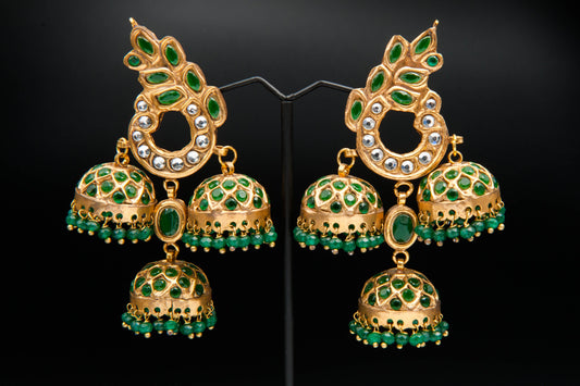 Emerald Tiers Jhumka-Kundan Jhumkay