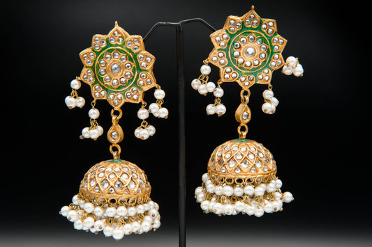 Pearl Bloom Jhumka-Kundan Jhumkay