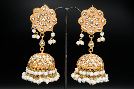 Golden Cascade Jhumka-Kundan Jhumkay