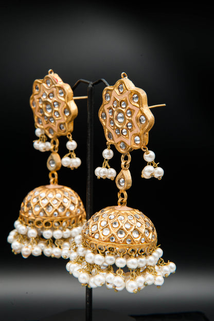 Golden Cascade Jhumka-Kundan Jhumkay