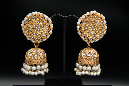 Ivory Halo Jhumka-Kundan Jhumkay