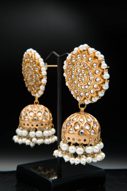 Ivory Halo Jhumka-Kundan Jhumkay