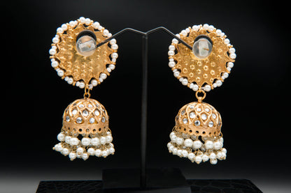 Ivory Halo Jhumka-Kundan Jhumkay