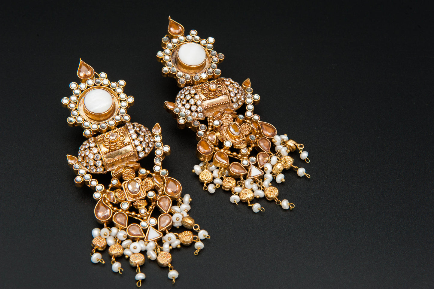 Crystal Veil Jhumka-Kundan Jhumkay