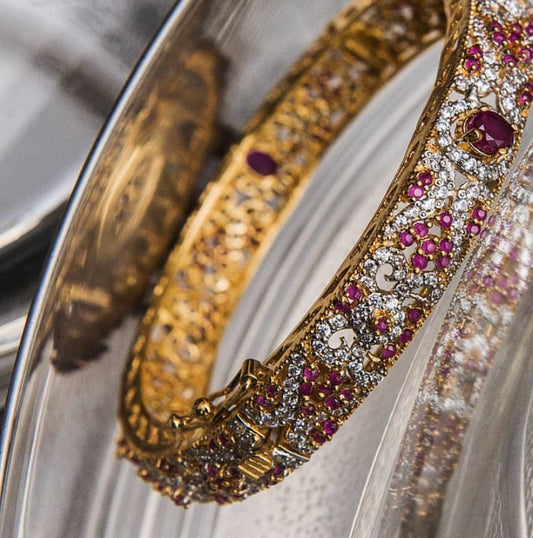 Sterling Silver Gold-Plated Ruby Bangle with Gold Polish