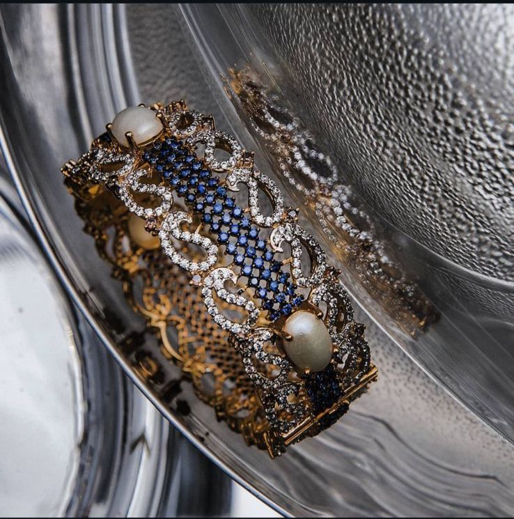 Sterling Silver Gold-Plated Blue Sapphire Bangle