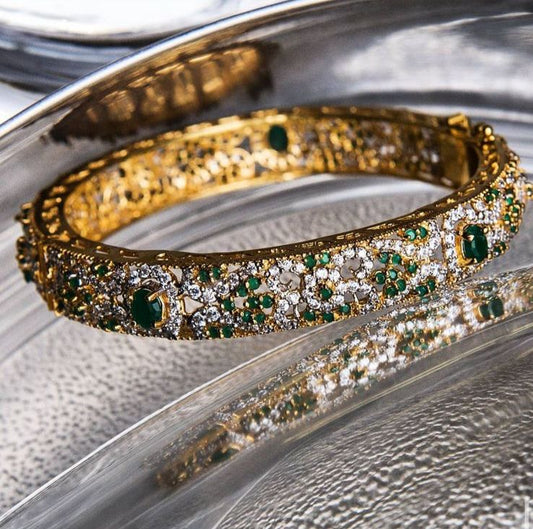 Sterling Silver Gold-Plated Emerald Bangle