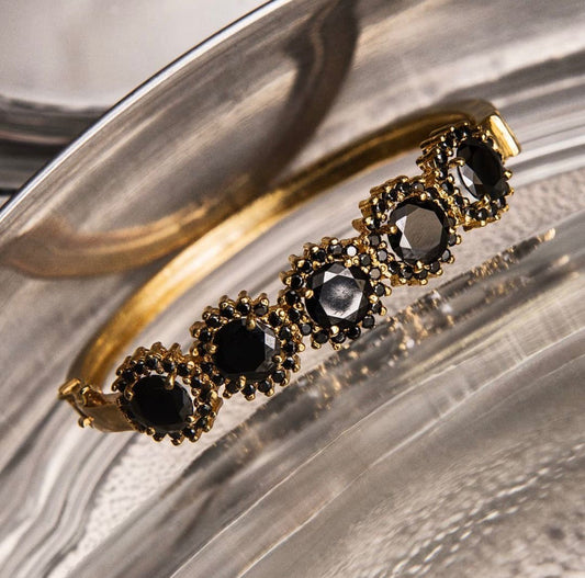 Sterling Silver Gold & Black Plated Bangle