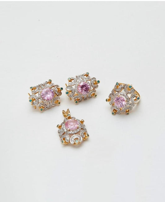 Pink Gold-Plated Pendant Set (Earrings + Pendant + Ring)