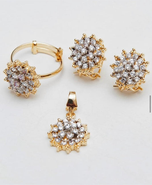 Gold-Plated Pendant Set (Earrings + Pendant + Ring)