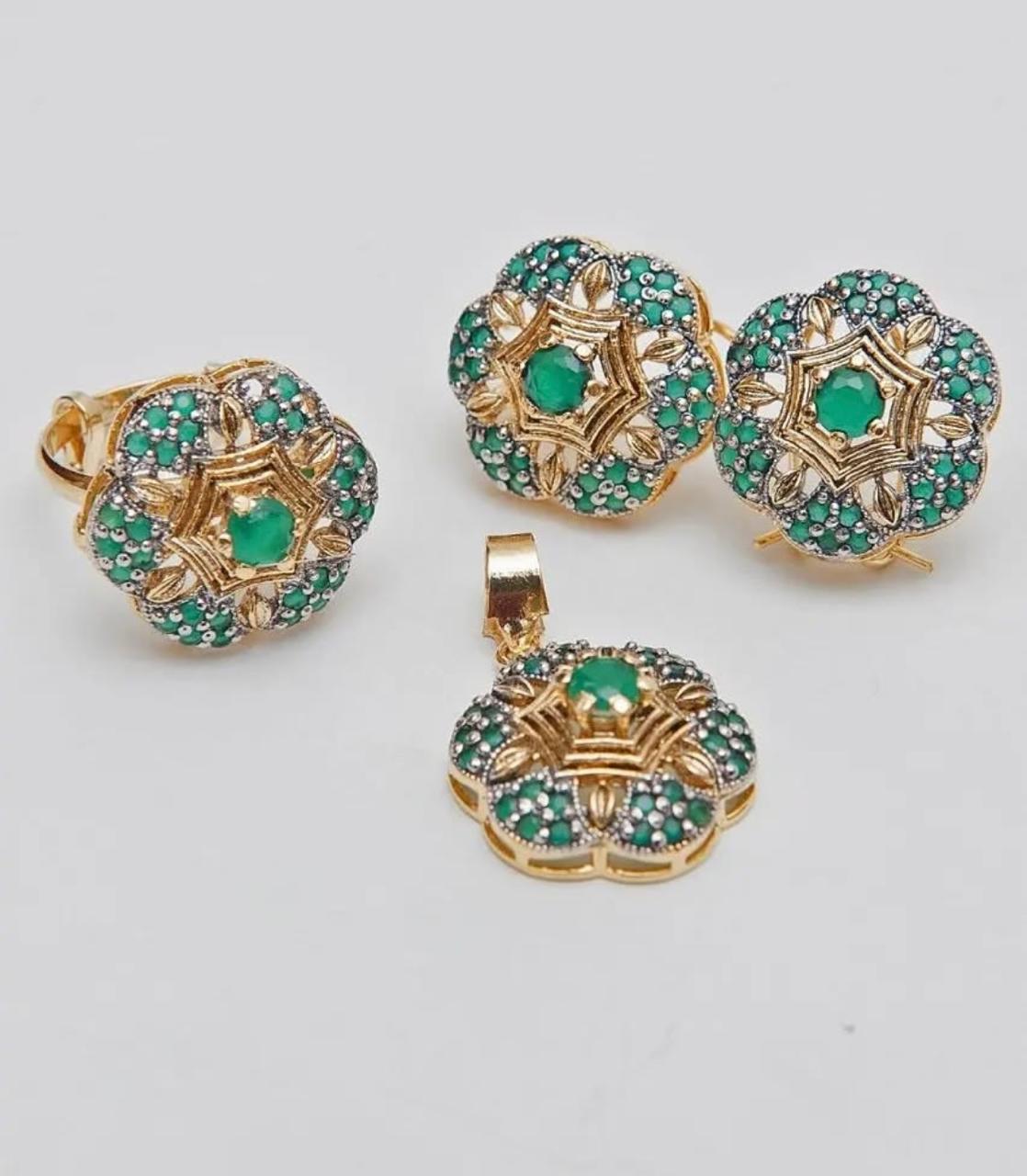 Gold-Plated Pendant Set (Earrings + Pendant + Ring)