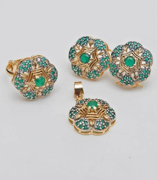 Gold-Plated Pendant Set (Earrings + Pendant + Ring)