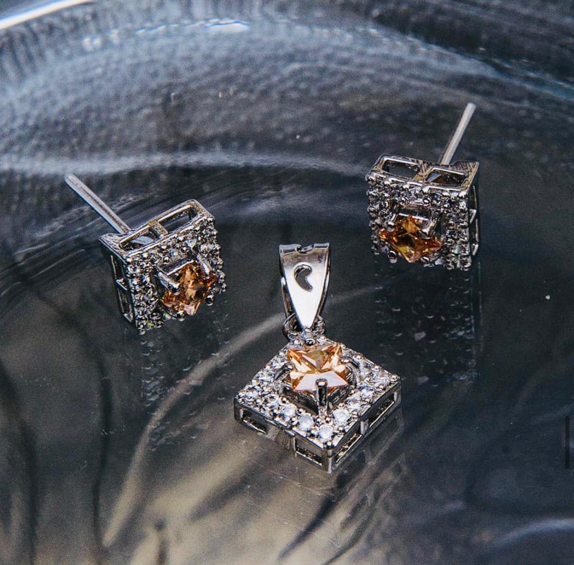 Sterling Silver Champagne Locket Set
