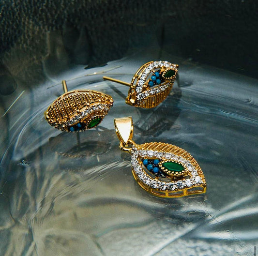 Sterling Silver Gold-Plated Locket Set with Blue & Green Accents