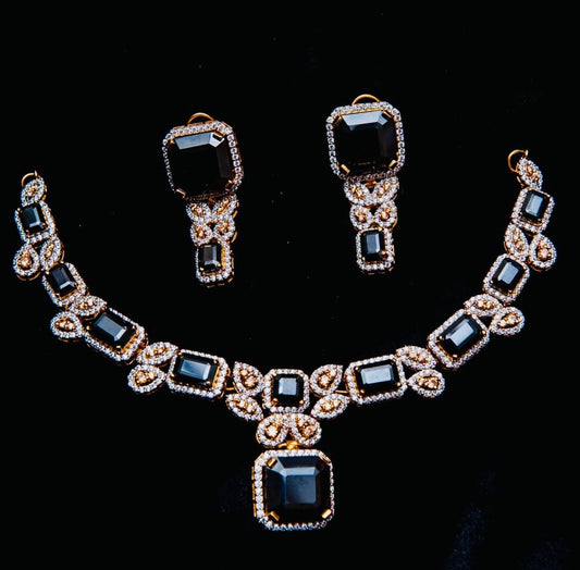 Gold-Plated Black Party Set with Rhodium Polish