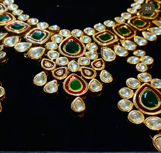 Kundan Polki Gold-Plated Ruby & Emerald Set
