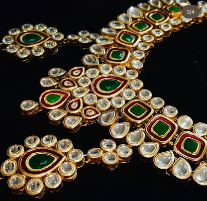 Kundan Polki Gold-Plated Ruby & Emerald Set