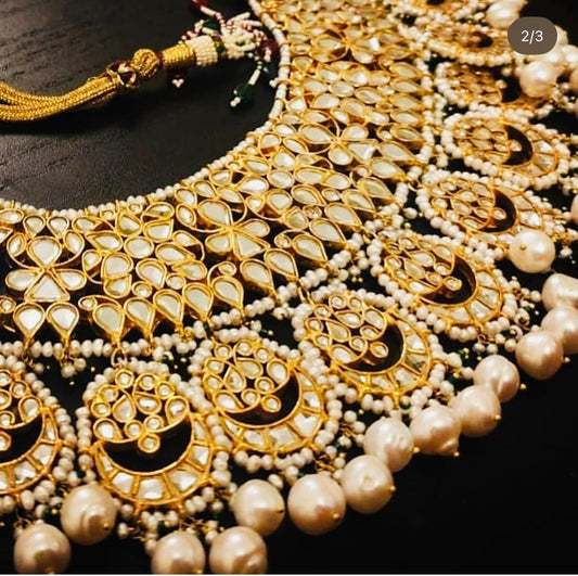 Kundan Bridal Set with Real Pearls – 22K Gold-Plated