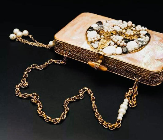 Beaded Handmade Bridal Clutch with White Pearls