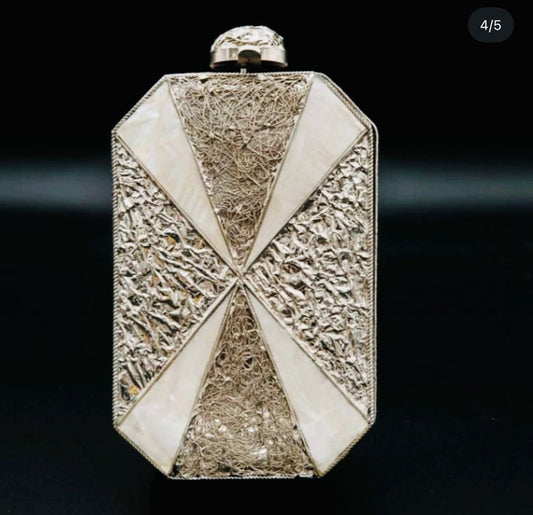 Handmade Pearl Designer Clutch – Silver Polish