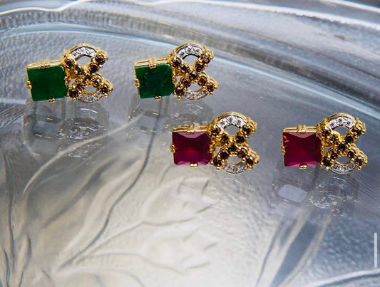 Square Gem Sterling Silver Ear Studs