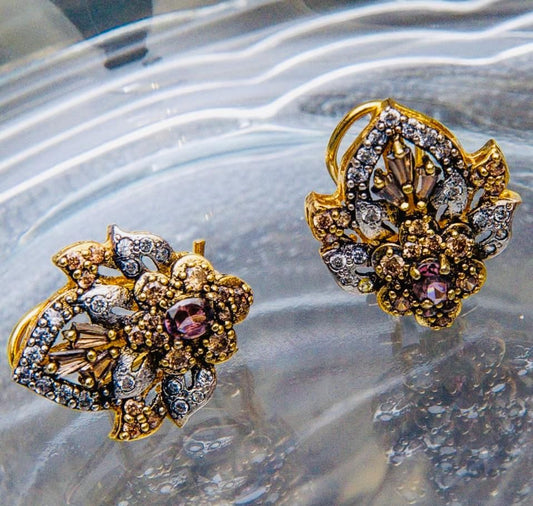 Luxurious Gold-Plated Sterling Silver Flower Studs