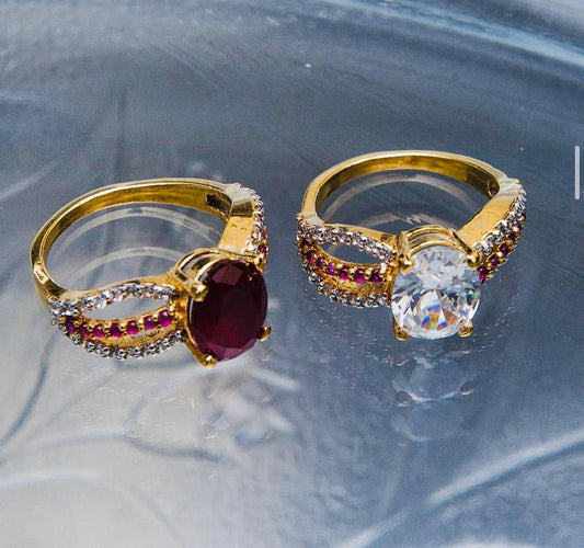 Gold-Plated Sterling Silver Rings -Red & Silver Stones