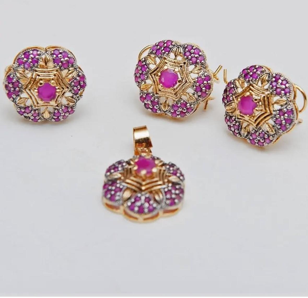 Gold-Plated Pendant Set (Earrings + Pendant + Ring)